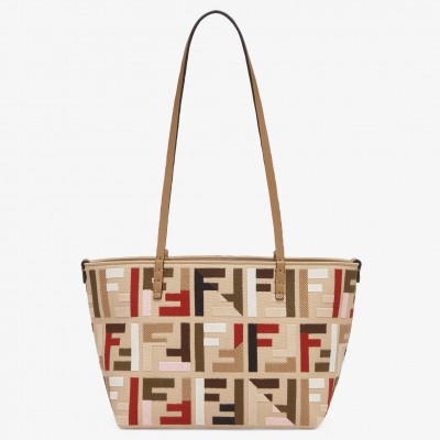 Fendi Small Roll Tote in Canvas with Multicolor FF Embroidery LDBS241327