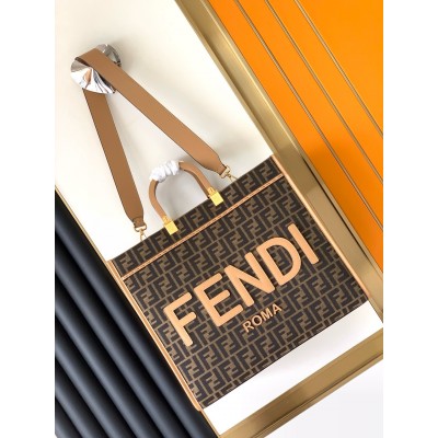 Fendi Sunshine Large Tote Bag in Brown FF Jacquard Fabric LDBS241336