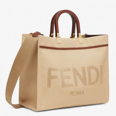 Fendi Sunshine Medium Shopper Bag In Beige Canvas LDBS241338