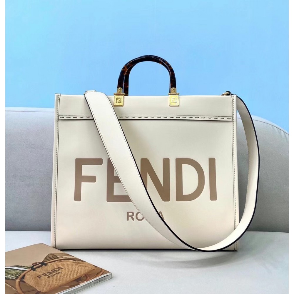 Fendi Sunshine Medium Shopper Bag In White Calfskin LDBS241344