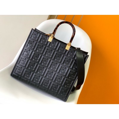 Fendi Sunshine Medium Tote Bag In Black FF Calfskin LDBS241346