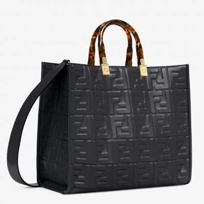 Fendi Sunshine Medium Tote Bag In Black FF Calfskin LDBS241346