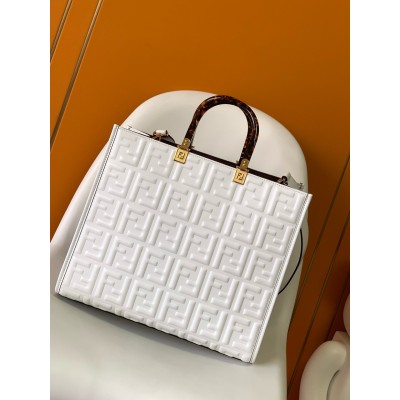 Fendi Sunshine Medium Tote Bag In White FF Calfskin LDBS241351