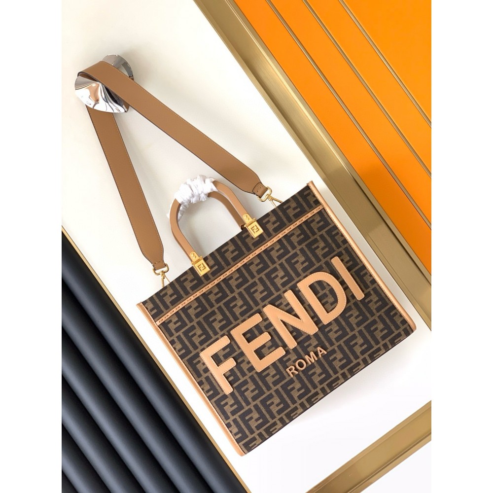 Fendi Sunshine Medium Tote Bag in Brown FF Jacquard Fabric LDBS241348