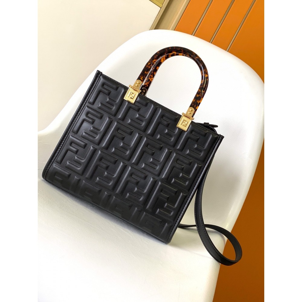 Fendi Sunshine Small Tote Bag In Black FF Calfskin LDBS241355