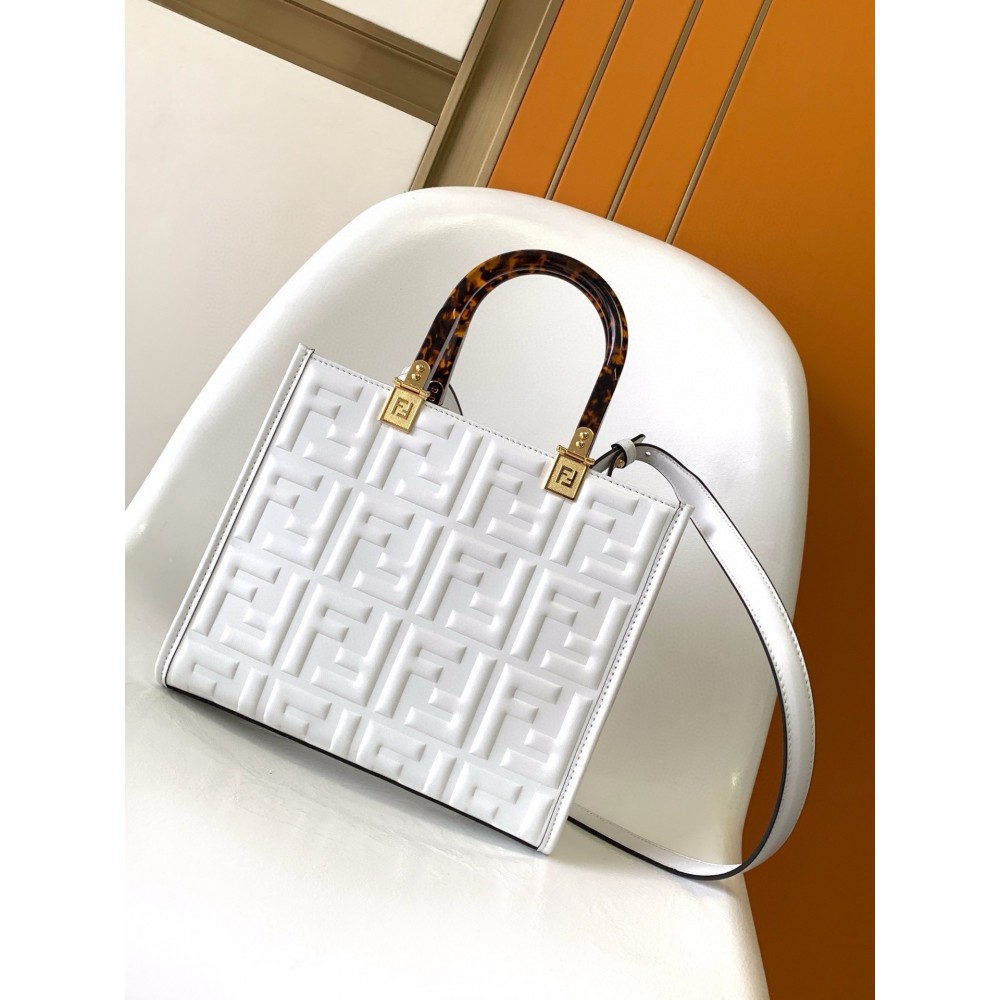 Fendi Sunshine Small Tote Bag In White FF Calfskin LDBS241359