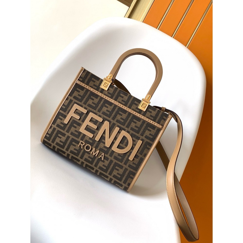 Fendi Sunshine Small Tote Bag in Brown FF Jacquard Fabric LDBS241357