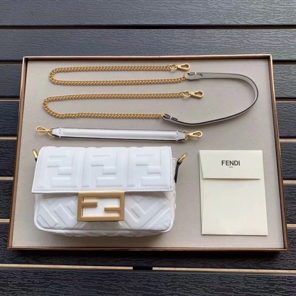 Fendi White FF Motif Mini Baguette Bag LDBS241362