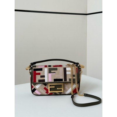 Fendi Baguette Mini Bag in Canvas with Multicolor FF Embroidery