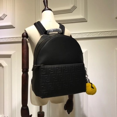 Fendi Black Large Logo-embossed Leather Backpack