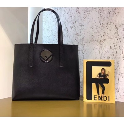 Fendi Black Leather Logo Shopper Bag