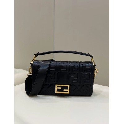 Fendi Large Baguette Bag In Black FF Nappa Leather