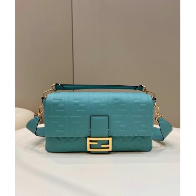 Fendi Large Baguette Bag In Blue FF Nappa Leather