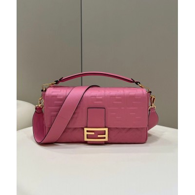 Fendi Large Baguette Bag In Pink FF Nappa Leather