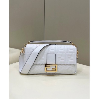 Fendi Large Baguette Bag In White FF Nappa Leather