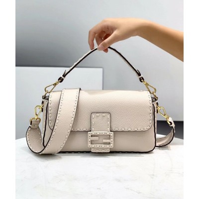 Fendi Medium Baguette Bag In White Grain Leather