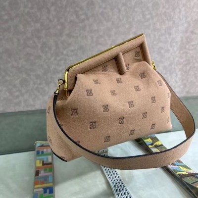 Fendi Medium First Bag In Beige Flannel Embroidery