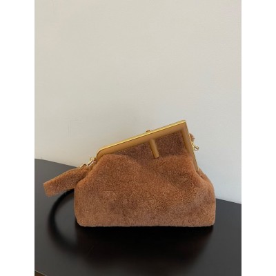 Fendi Medium First Bag In Brown Wool Sheepskin