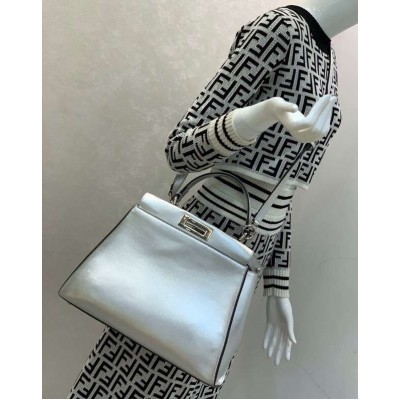 Fendi Peekaboo Medium Bag In Silver Metallic Lambskin