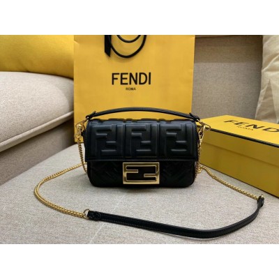 Fendi Small Baguette Bag In Black FF Nappa Leather