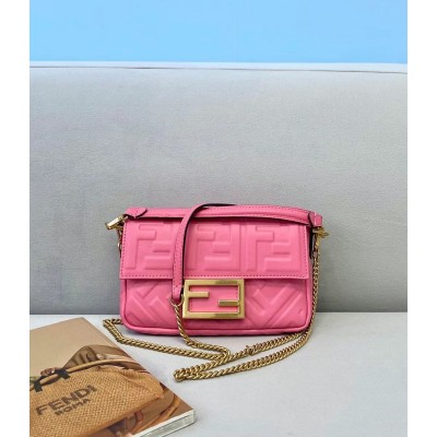 Fendi Small Baguette Bag In Pink FF Nappa Leather