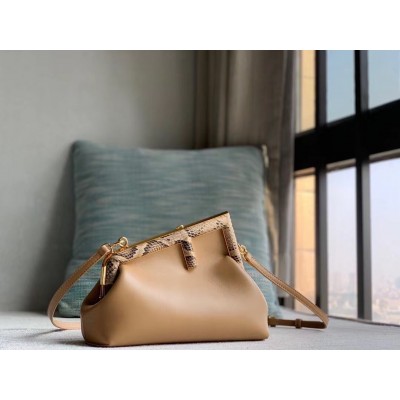 Fendi Small First Bag In Camel Leather with Python F