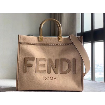 Fendi Sunshine Medium Shopper Bag In Brown Flannel