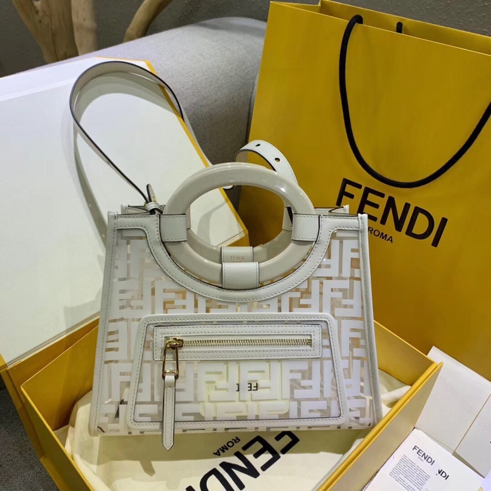 Fendi White Small PU Runaway Shopper Bag