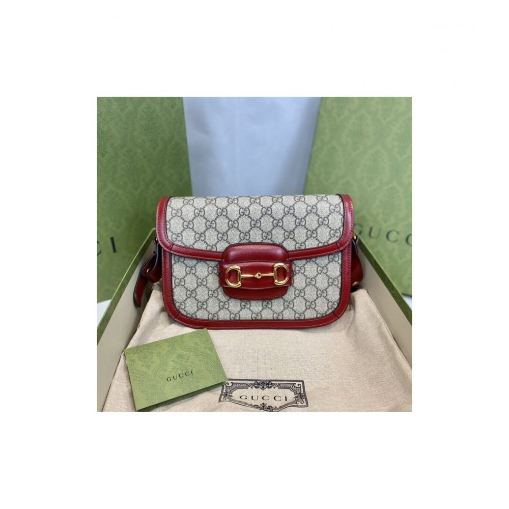 Gucci 1955 Horsebit Red GG Supreme Canvas Shoulder Bag 602204 LDBS16269