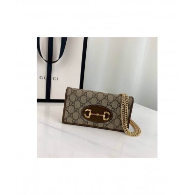 Gucci 1955 Horsebit Wallet With Chain Brown 621892 LDBS16614