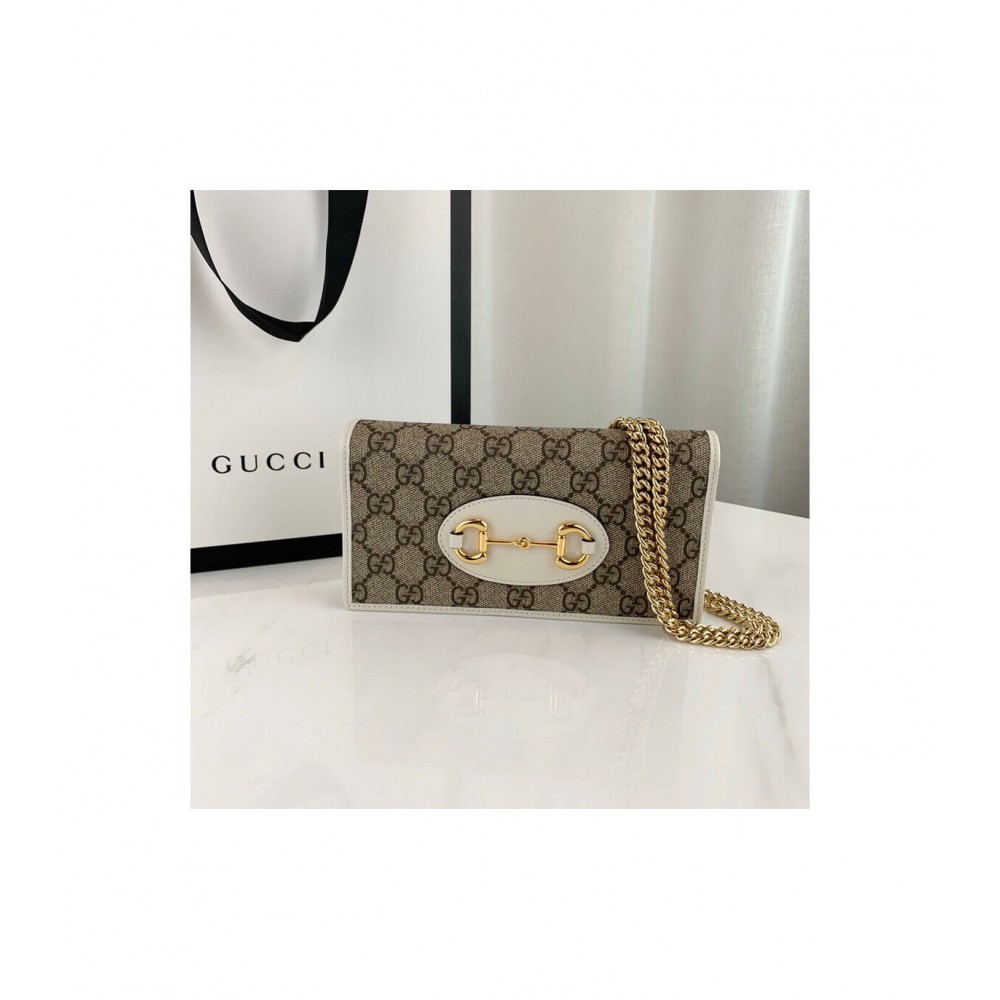 Gucci 1955 Horsebit Wallet With Chain White 621892 LDBS16616