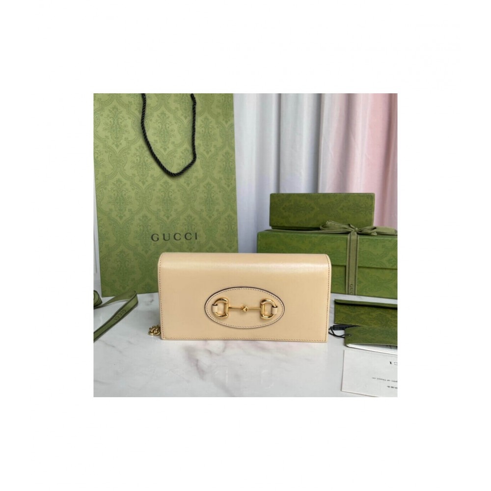 Gucci 1955 Horsebit Wallet With Chain in Beige Leather 621892 LDBS16615