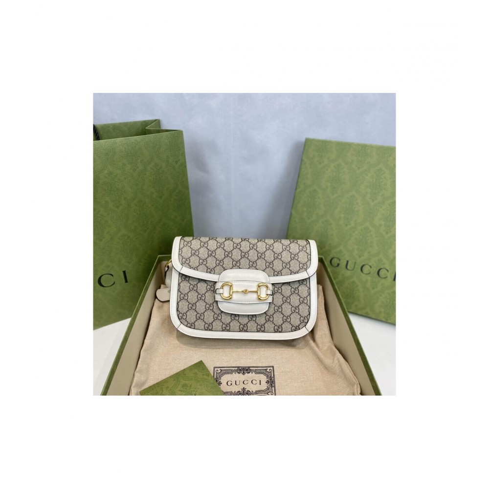 Gucci 1955 Horsebit White GG Supreme Canvas Shoulder Bag 602204 LDBS16270