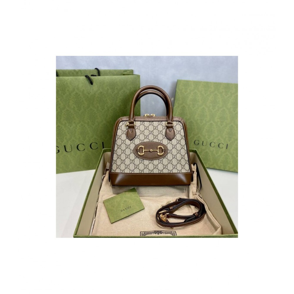 Gucci 1955 Horsebit mall Top Handle Bag In Brown GG Supreme Canvas 621220 LDBS16266