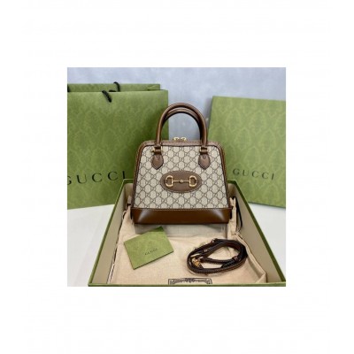 Gucci 1955 Horsebit mall Top Handle Bag In Brown GG Supreme Canvas 621220 LDBS16266