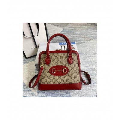 Gucci 1955 Horsebit mall Top Handle Bag In Red GG Supreme Canvas 621220 LDBS16267