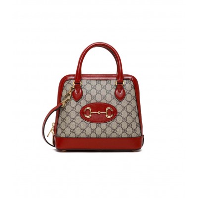 Gucci 1955 Horsebit mall Top Handle Bag In Red GG Supreme Canvas 621220 LDBS16267