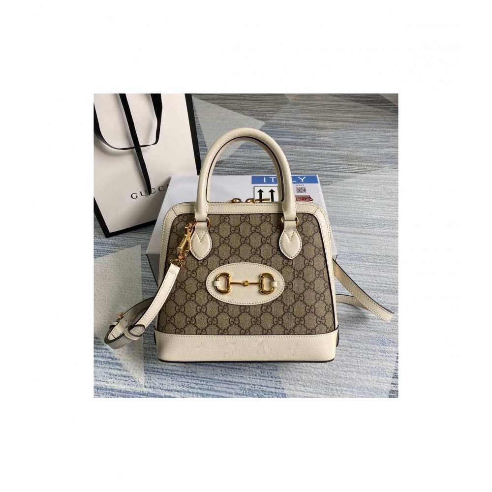 Gucci 1955 Horsebit mall Top Handle Bag In White GG Supreme Canvas 621220 LDBS16268