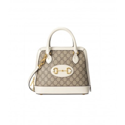 Gucci 1955 Horsebit mall Top Handle Bag In White GG Supreme Canvas 621220 LDBS16268