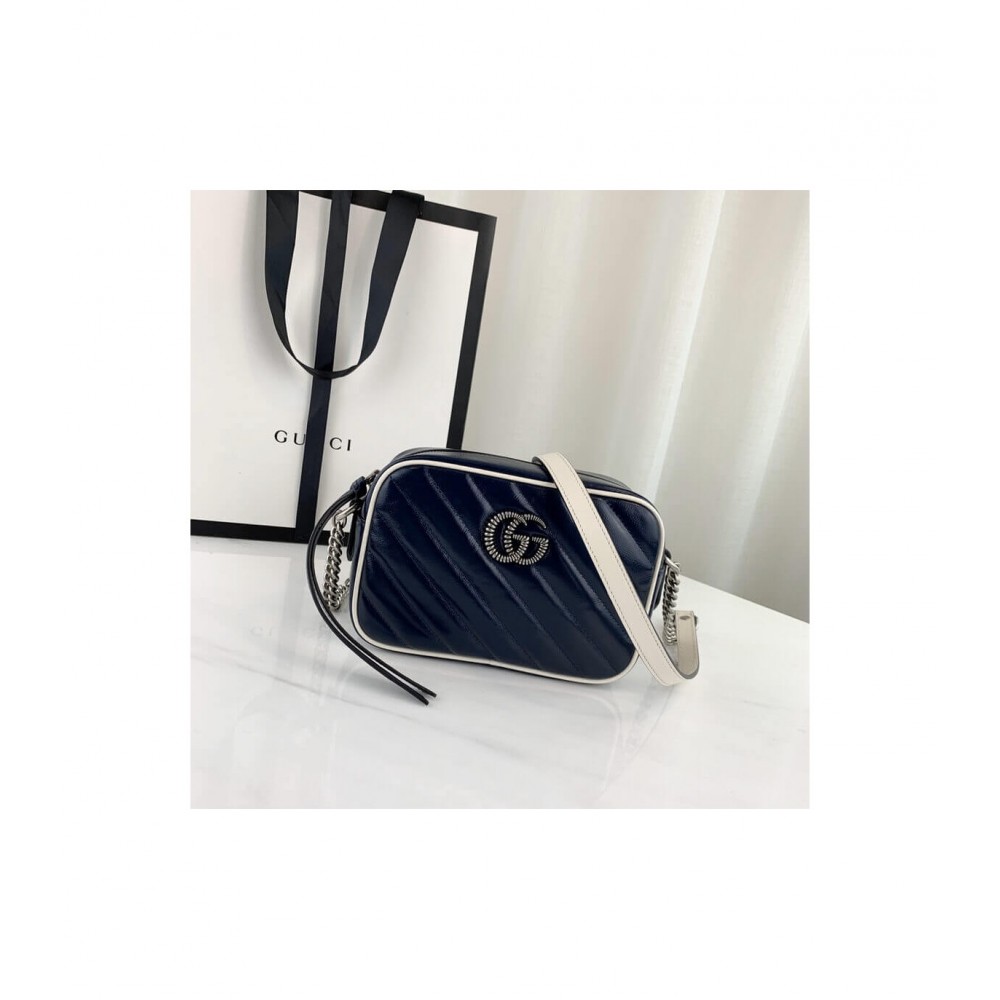 Gucci Diagonal GG Marmont Mini Bag Blue/White 448065 LDBS16354