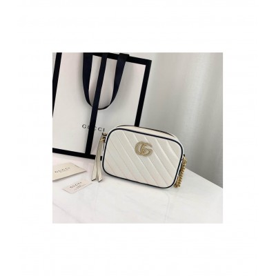 Gucci Diagonal GG Marmont Mini Bag White/Blue 448065 LDBS16355