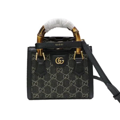 Gucci Diana Mini Tote Bag in Black Denim 655661 LDBS16570