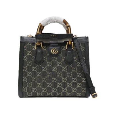 Gucci Diana Small Tote Bag in Black Denim 660195 LDBS16577