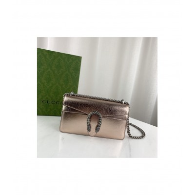 Gucci Dionysus Small Shoulder Bag in Rose Gold Lame Leather 499623 LDBS16222