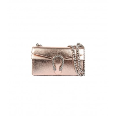 Gucci Dionysus Small Shoulder Bag in Rose Gold Lame Leather 499623 LDBS16222