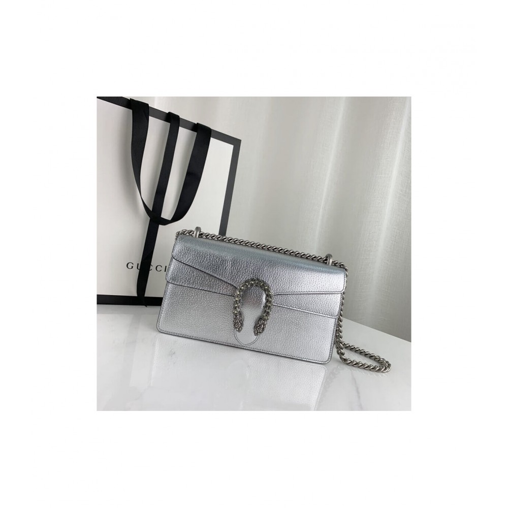 Gucci Dionysus Small Shoulder Bag in Silver Lame Leather 499623 LDBS16223