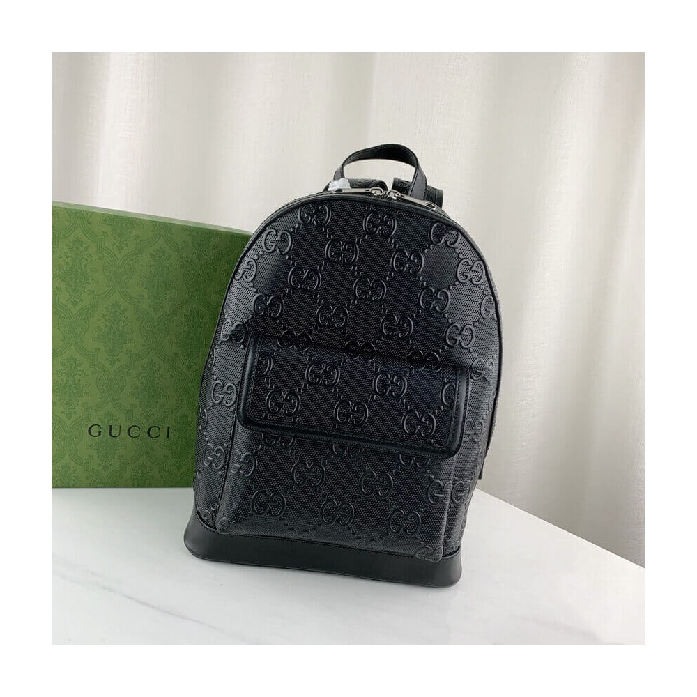 Gucci GG Embossed Backpack in Black Leather 658579 LDBS16142