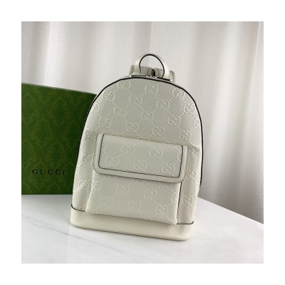 Gucci GG Embossed Backpack in White Leather 658579 LDBS16143