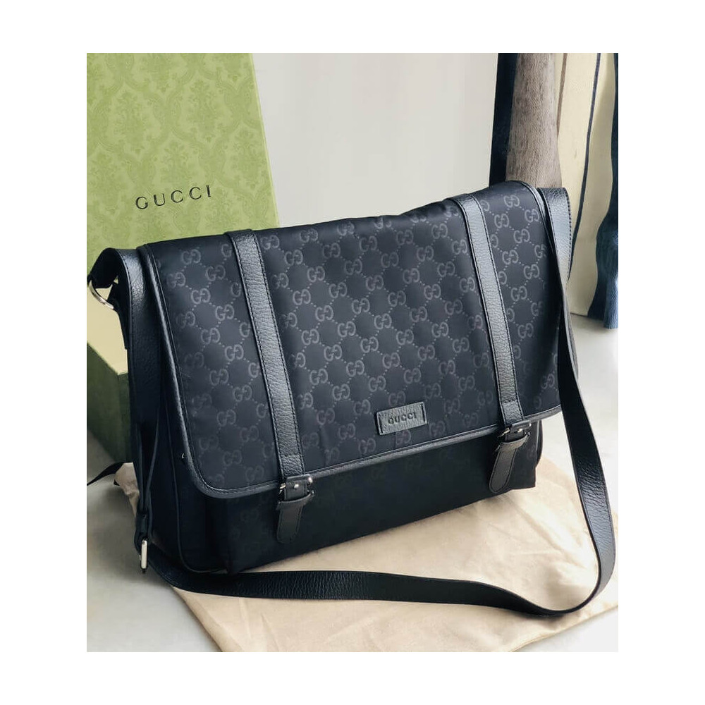 Gucci GG Guccissima Black Medium Nylon Messenger Bag 510334 510334 LDBS16417