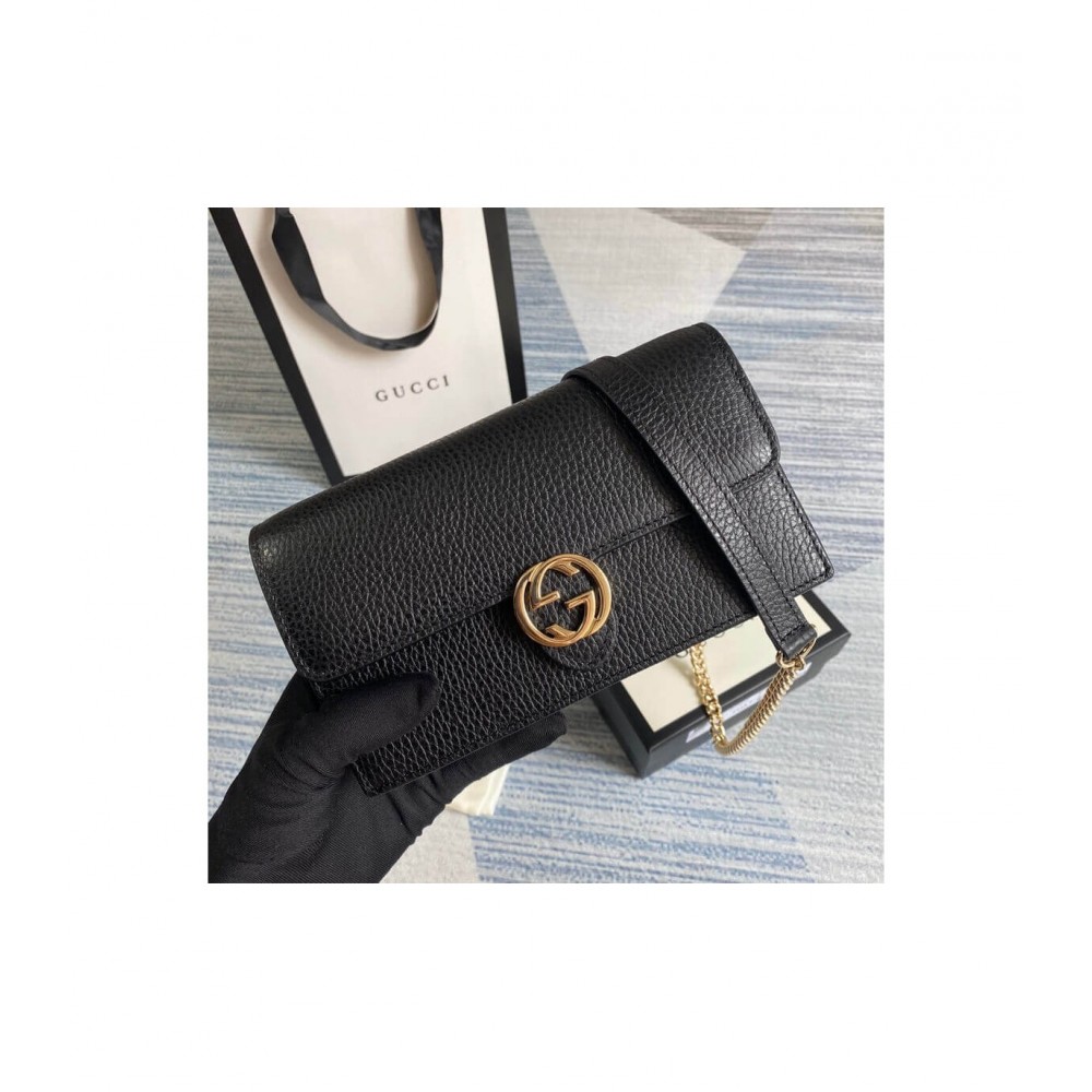 Gucci GG Interlocking Wallet On Chain Black 510314 LDBS16618